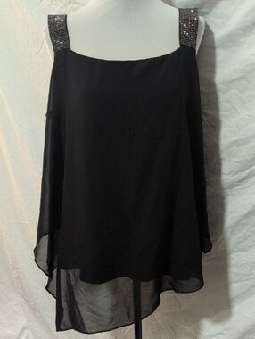 Perseption Black Chiffon Top with Rhinestone Straps